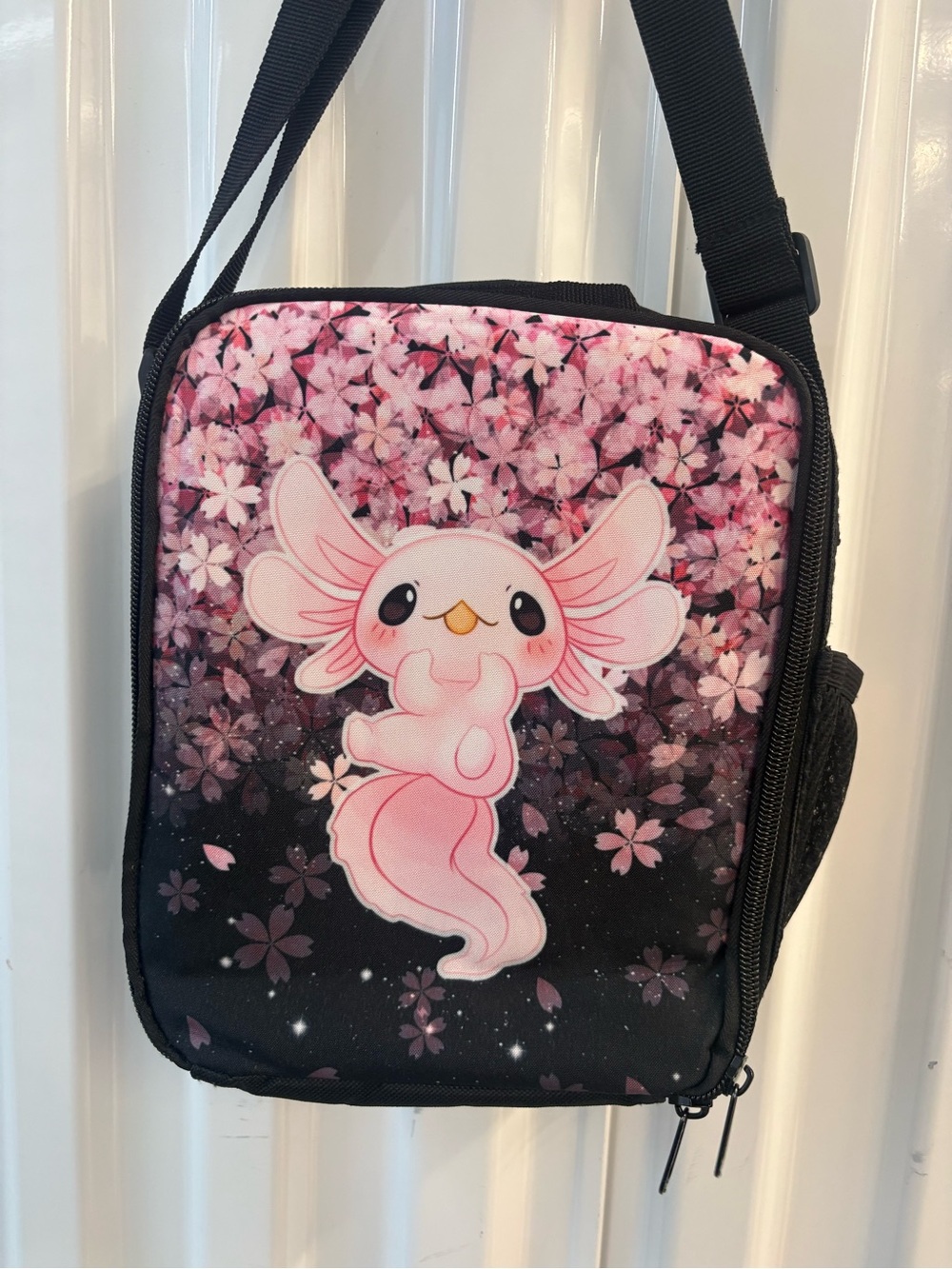 Pink Axolotl Floral Crossbody Lunch Bag